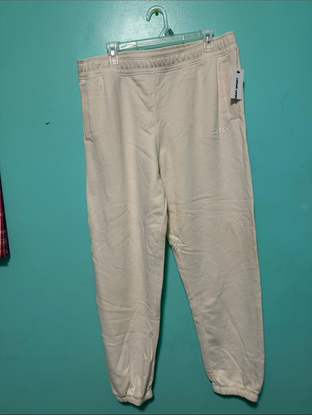 DKNY Cream Jogger Sweatpants with Elastic Waistband